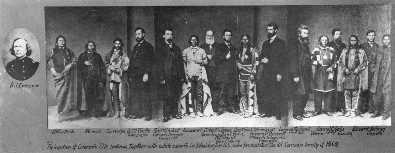 Colorado Ute indiánok delegációja fehér kísérőkkel Washingtonban, D.C.-ben, akik megalkották az 1868-as Kit Carson-szerződést alkotó: American Photographer