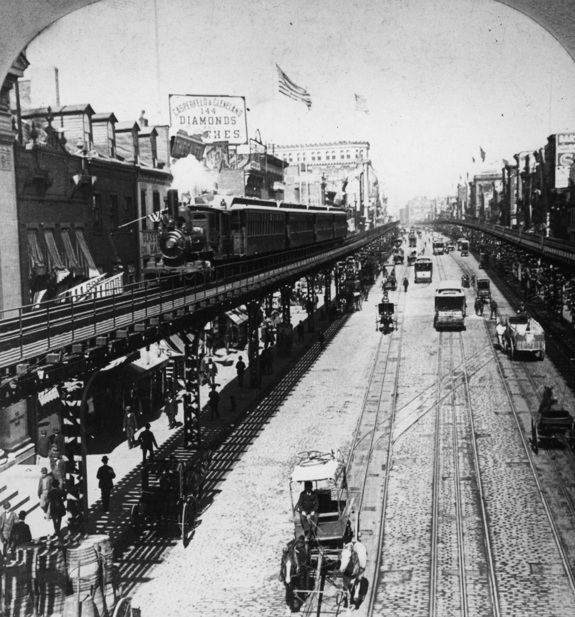IRT Third Avenue Line a Bowery mentén, New York, 1897 körül alkotó: American Photographer