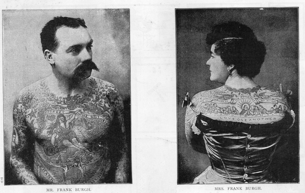 Frank Burgh úr és asszony bemutatja a tetoválás művészetét az Egyesült Államokban, 1893-ban alkotó: American Photographer