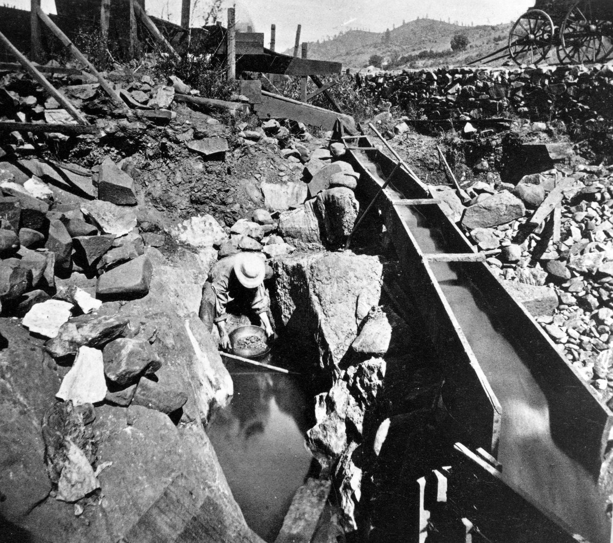 Placer Mining, Panning Out, a Gems of California Sceneryből, Lawrence és Houseworth kiadásában, 1866 alkotó: American Photographer