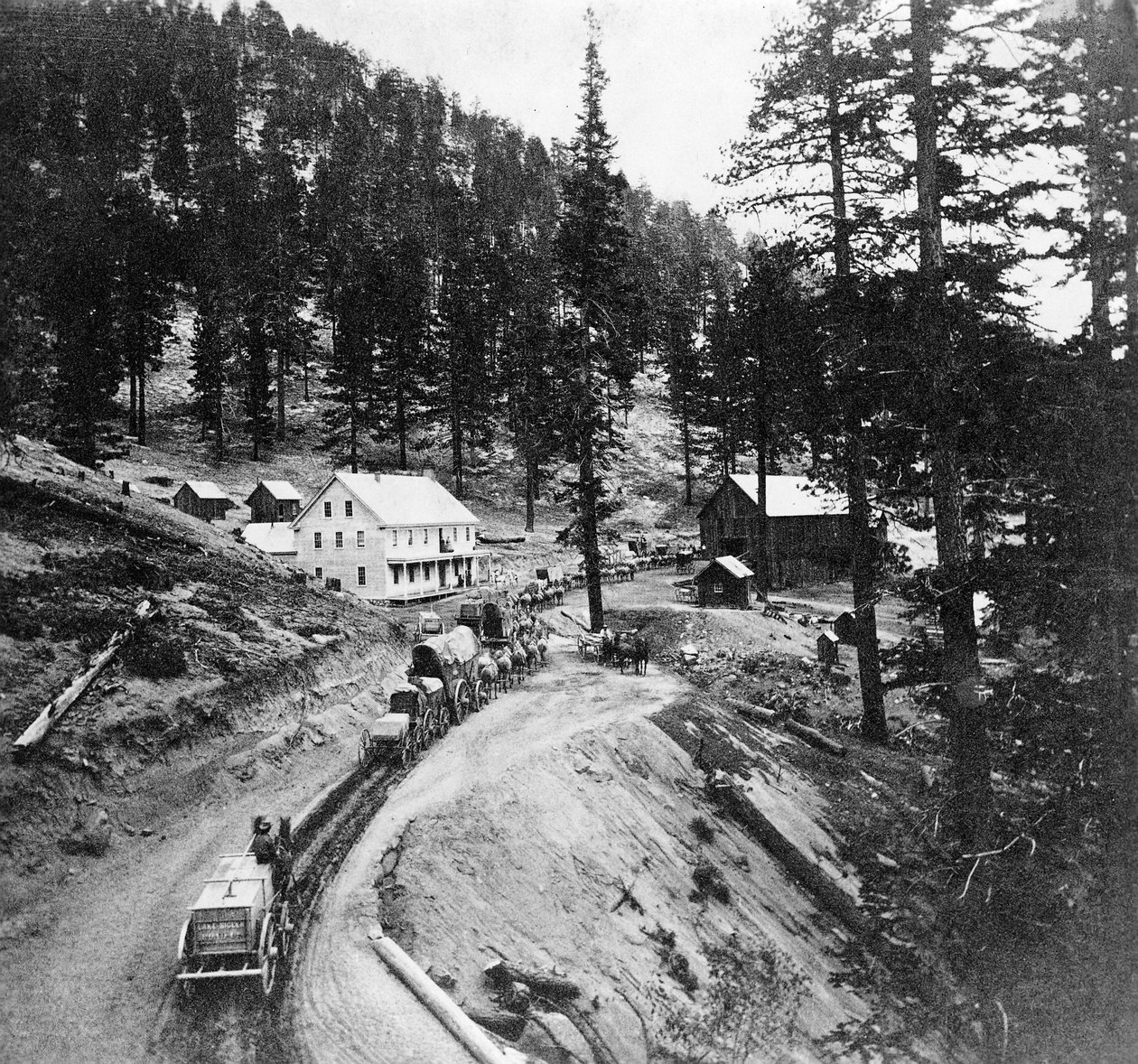 Swifts Station, Carson és Lake Bigler Road, Kalifornia, a Lawrence és Houseworth által kiadott Gems of California Sceneryből, 1866 alkotó: American Photographer