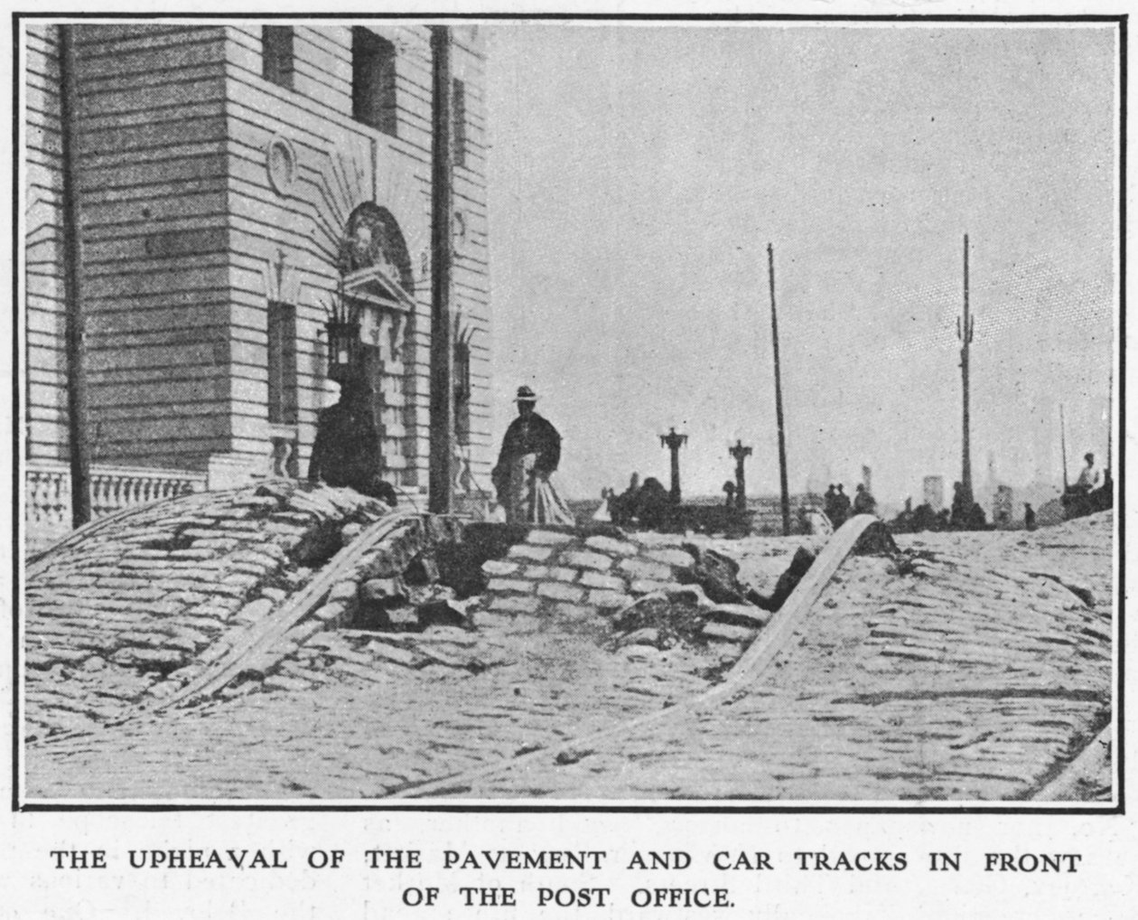 A Posta előtti járda és autónyomok felborulása, az 1906-os San Francisco-i földrengés után, 1906 alkotó: American Photographer