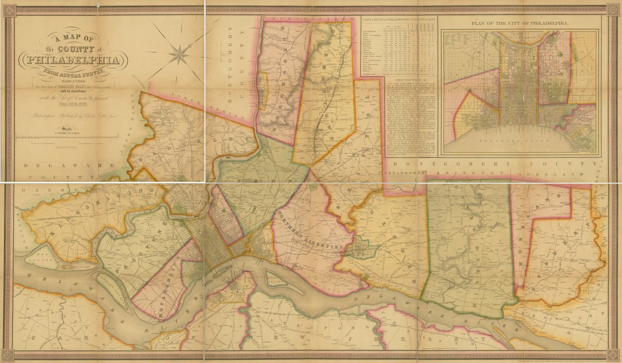 Philadelphia megye térképe, az Actual Surveyből, 1843 alkotó: American School