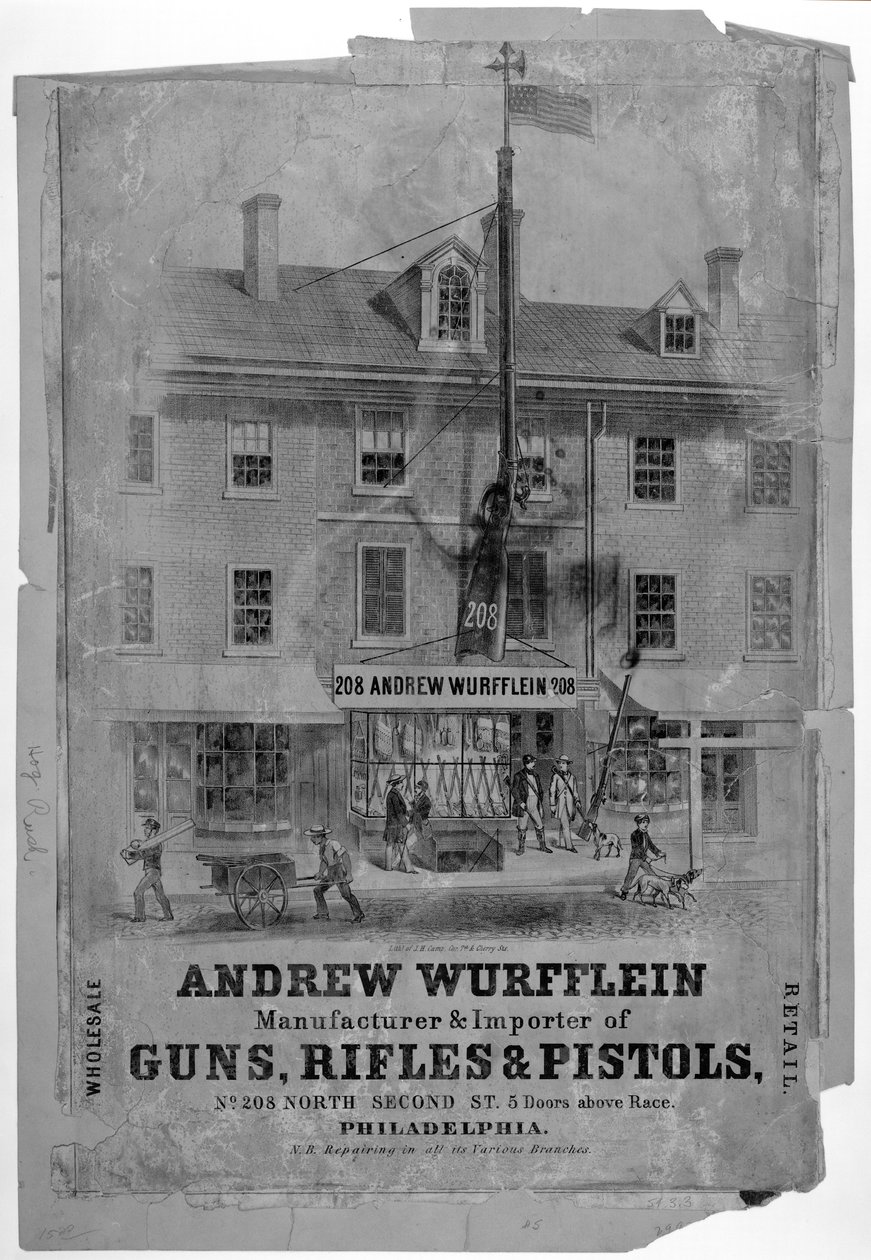 Reklám, Andrew Wurfflin. Gun Maker, Philadelphia, 1850 körül alkotó: American School