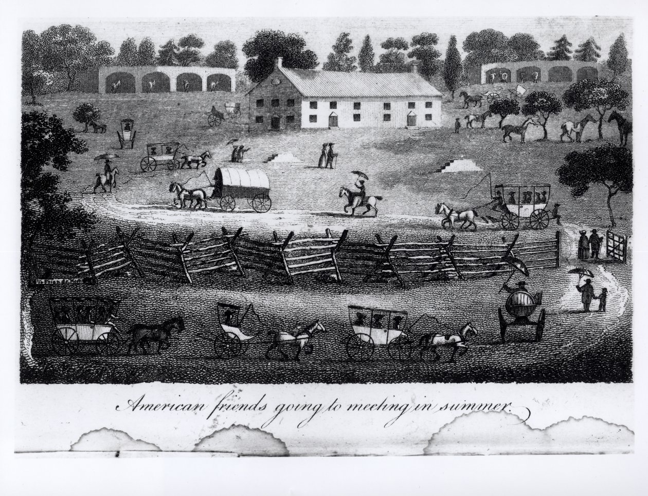 Amerikai barátok nyáron találkozóra mennek, Sutcliffe 1811-es „Utazás Észak-Amerika egyes részein az 1804, 1805, 1806 években” című művéből alkotó: American School