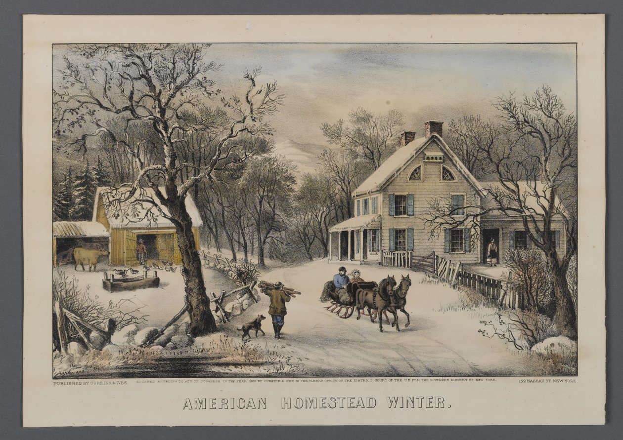 American Homestead in Winter, kiadó: Currier & Ives, New York, 1868-69 (kézzel színezett litho) alkotó: American School