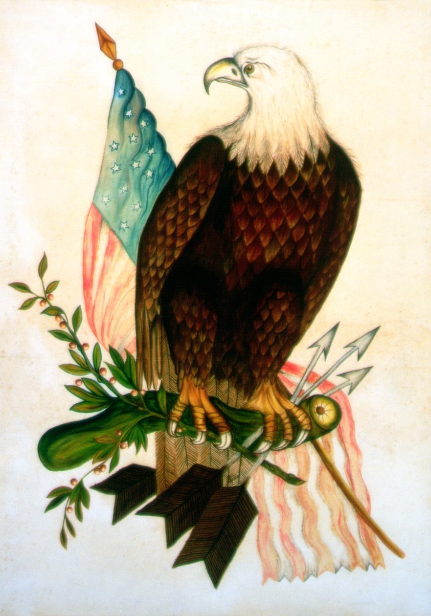 Kopasz sas zászlóval (tempera bársonyon) alkotó: American School