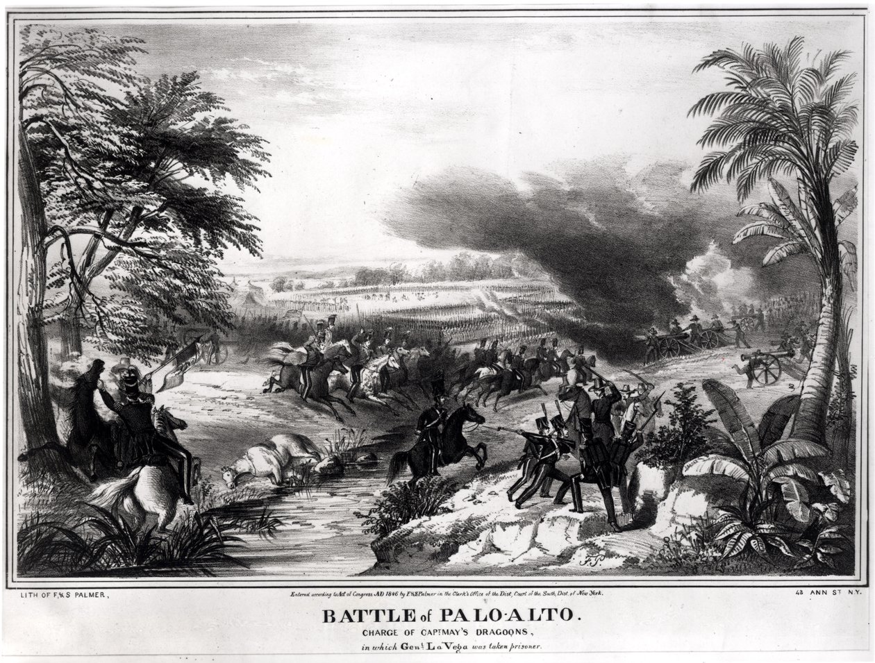 Palo Alto-i csata. May kapitány dragonyosainak vádja, amelyben La Vega tábornokot fogságba esett, 1846. május 8. alkotó: American School