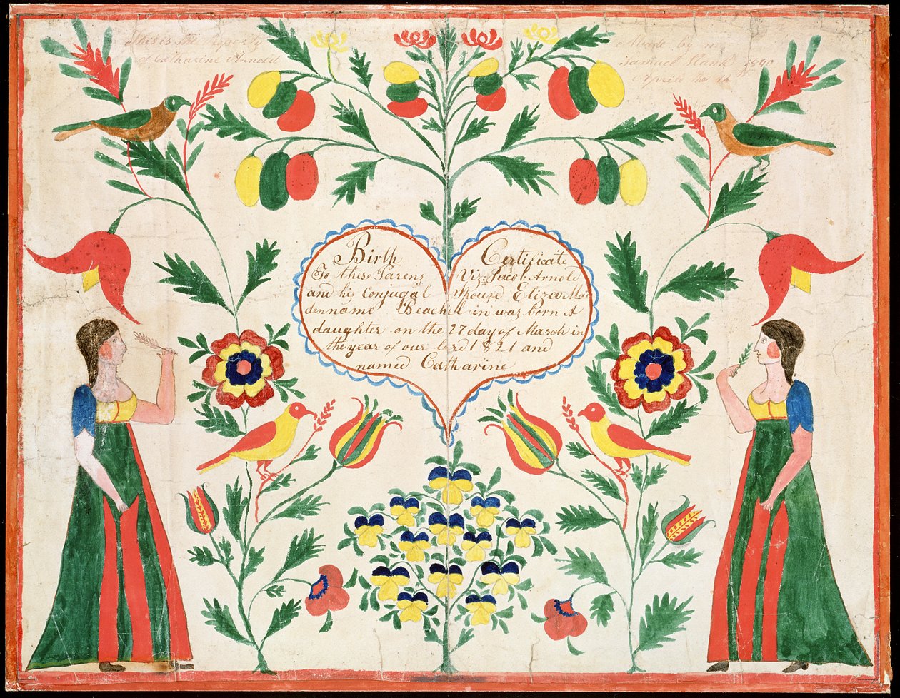 Születési anyakönyvi kivonat, 1821 (toll, tinta és wc papíron) alkotó: American School