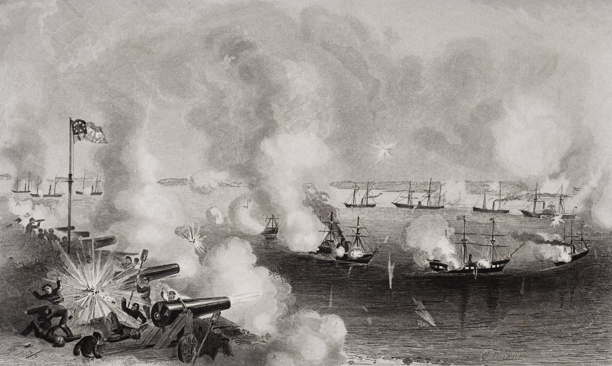 Forts Walker és Beauregard bombázása és elfoglalása, Port Royal, Dél-Karolina, 1861. november 7-én alkotó: American School
