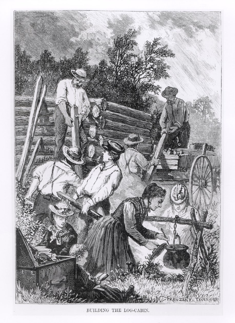 A rönkház építése, metszette Charles Maurand alkotó: American School