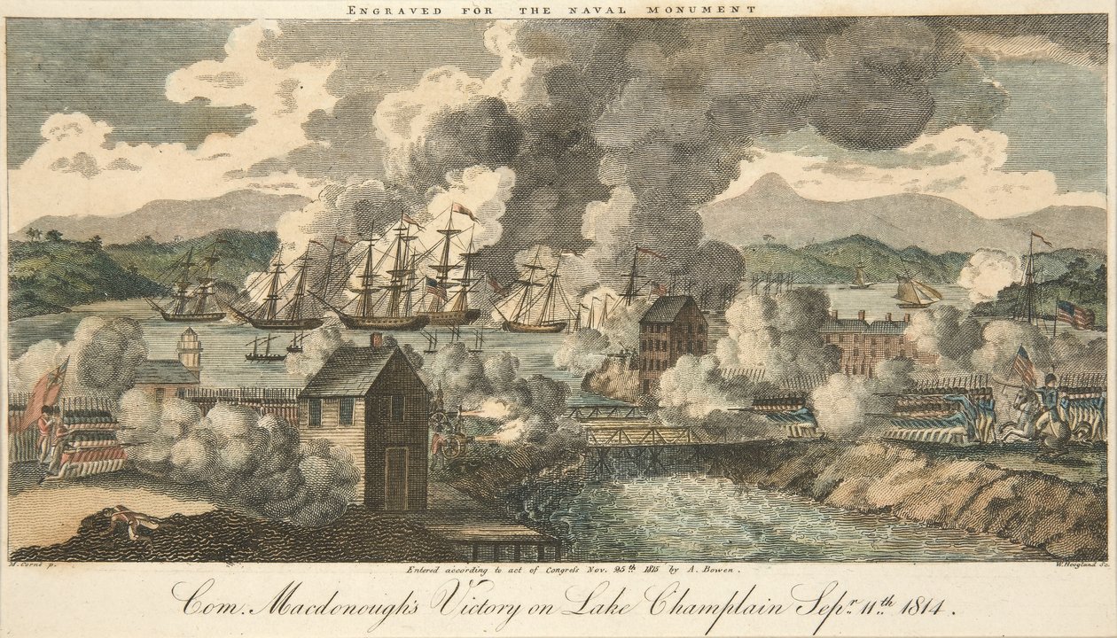 Com. Macdonough győzelme a Champlain-tavon 1814. szeptember 11., pub. 1815 (kézzel színezett metszet) alkotó: American School