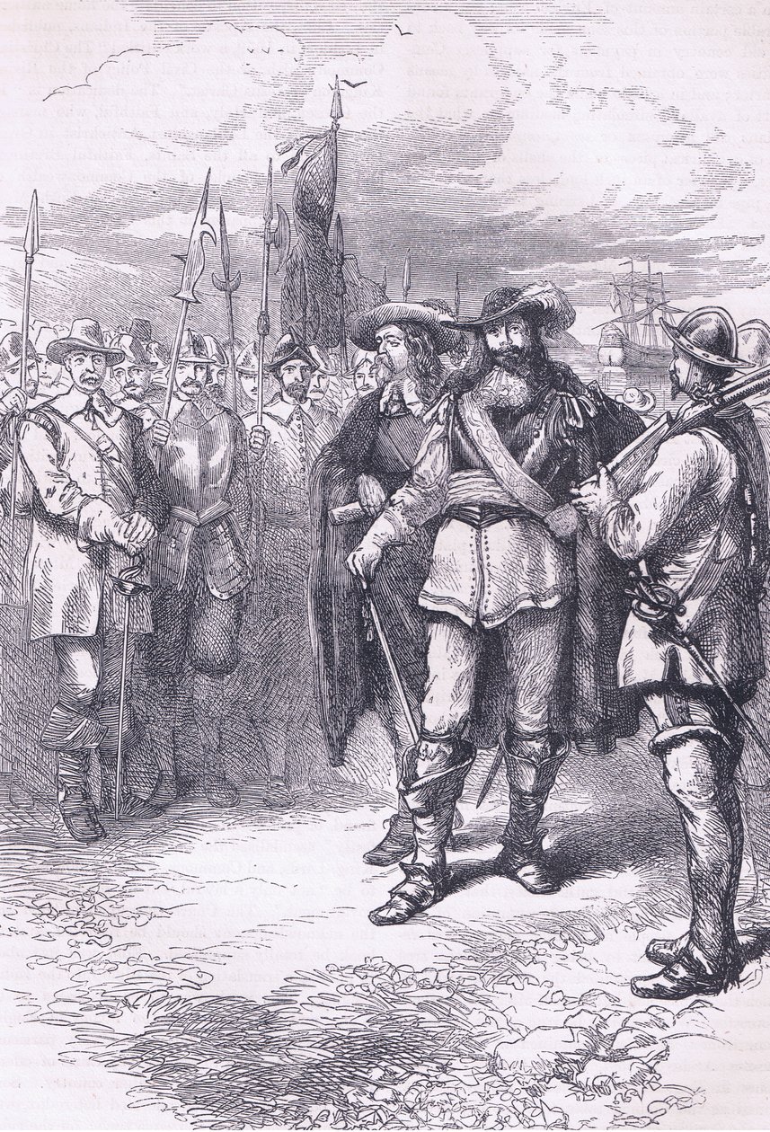 A biztosok leszállása Bostonban 1665, illusztráció a Cassells History of the United States pubból. írta Petter & Galpin 1890 körül alkotó: American School