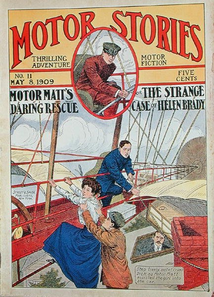 A motoros történetek borítóillusztrációja, 1909. május 8 alkotó: American School