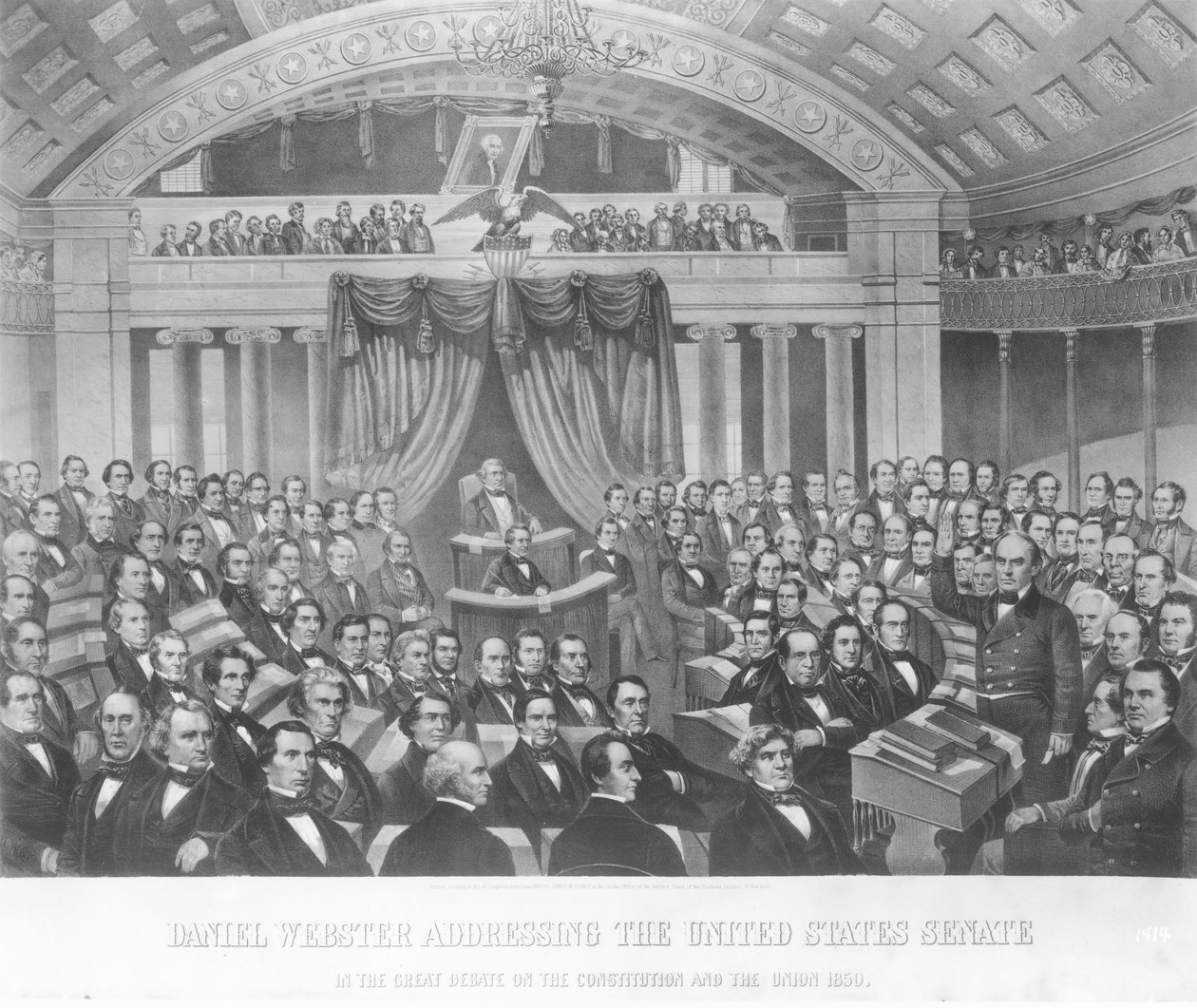 Daniel Webster az Egyesült Államok Szenátusa előtt az alkotmányról és az Unióról szóló nagy vitában 1850-ben, 1860-ban alkotó: American School