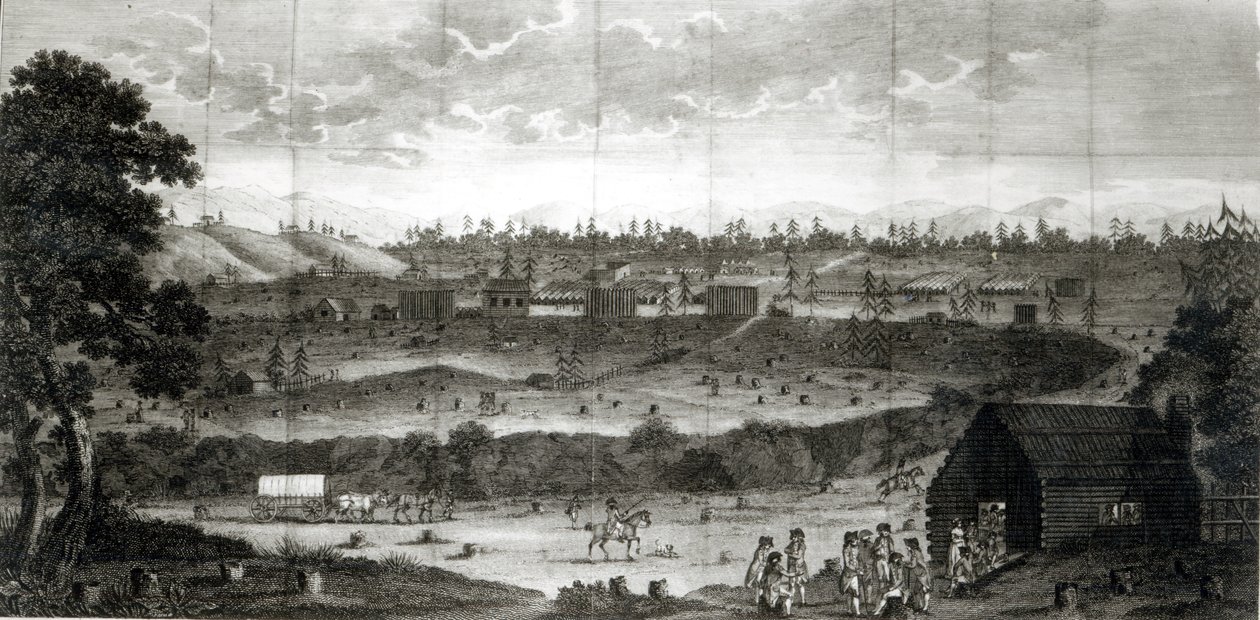 A Kongresszusi Hadsereg táborozása, T. Anbury 1789-ben: „Utazások Amerika belső részein” alkotó: American School
