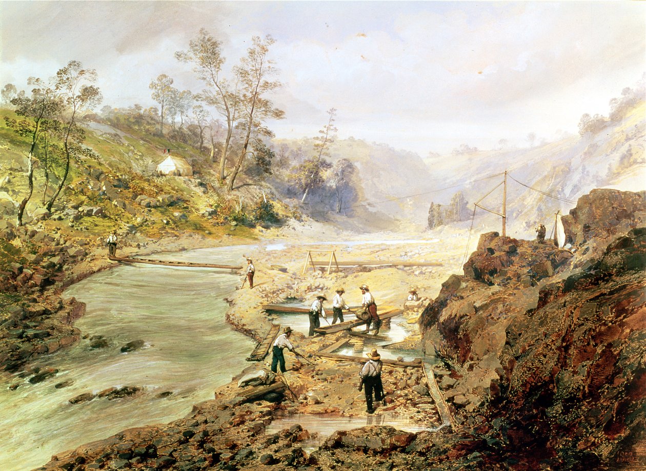 „Forty Niners” mosóarany a Calaveras folyóból, Kalifornia, 1858 alkotó: American School