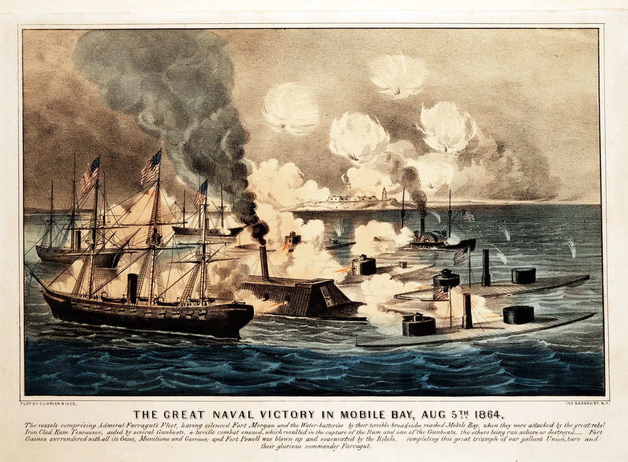 Great Naval Victory in Mobile Bay, 1864. augusztus 5., pub. 1864, Currier & Ives, (színes litográfia) alkotó: American School