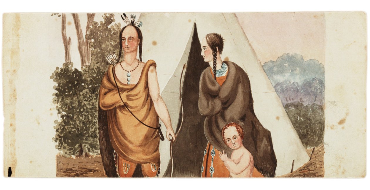Indiai család ül egy pólón kívül, 1849 körül alkotó: American School