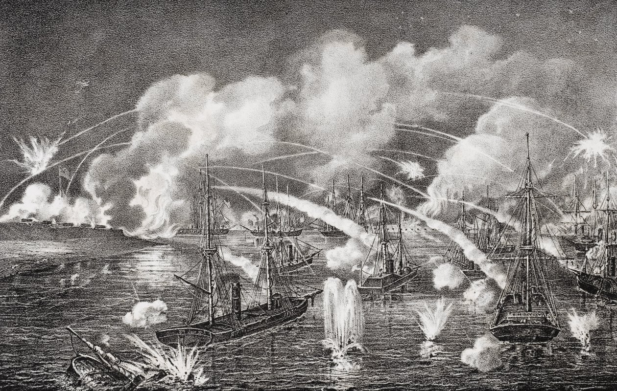 Éjféli haditengerészeti bombázás a louisianai Fort Jacksonban 1862 alkotó: American School