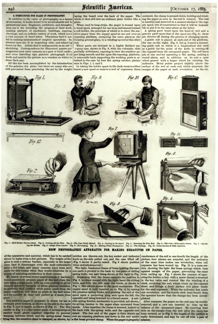 Új fényképészeti készülék negatív papírra készítésére, a "Scientific American"-tól, 1885. október 17. alkotó: American School