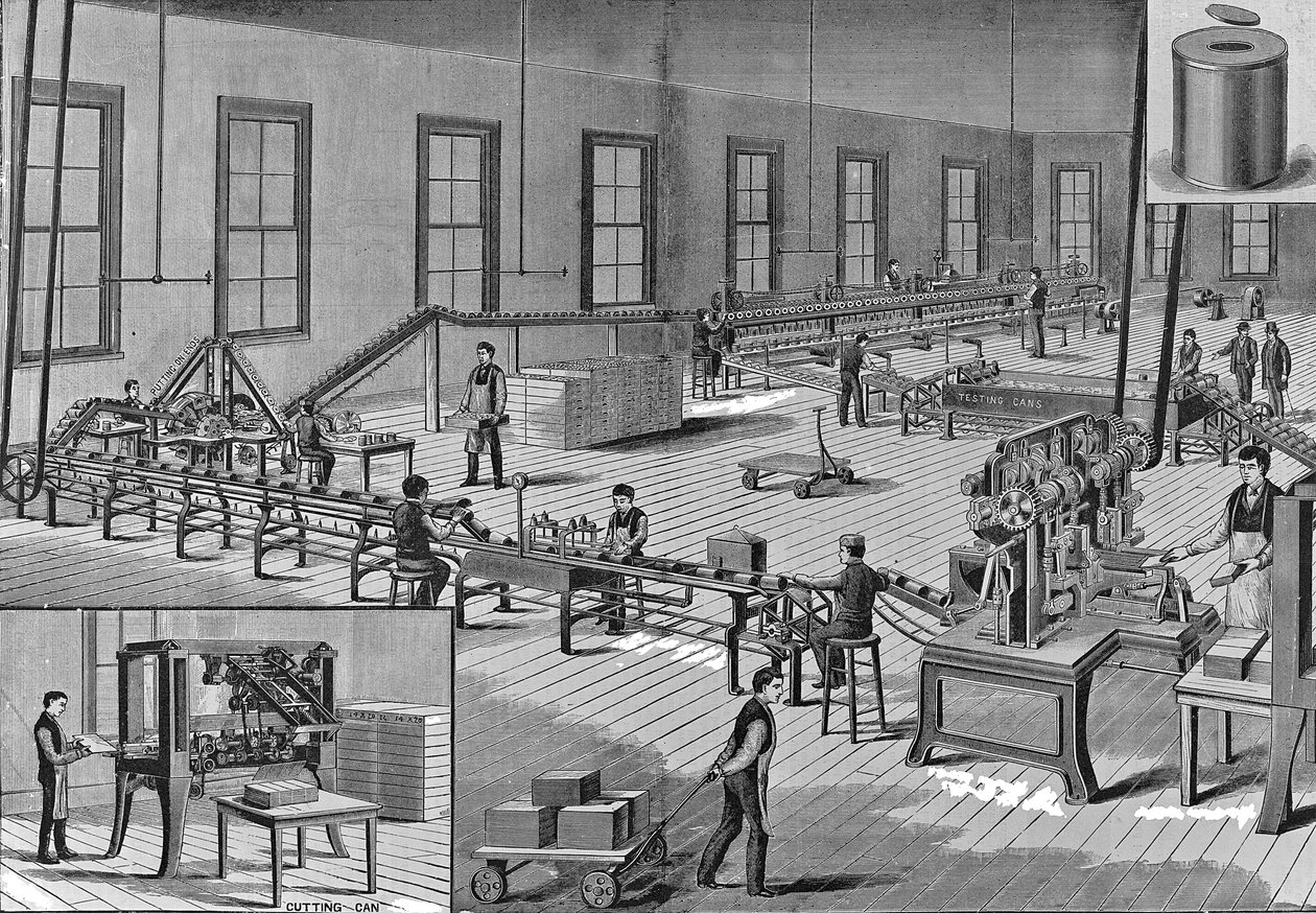 A Norton továbbfejlesztett automata bádogdobozok készítésére szolgáló gépe, 1901 körül alkotó: American School