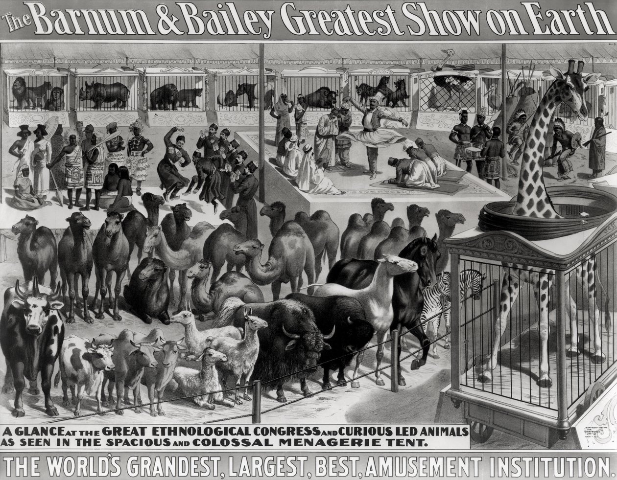 Plakátreklám, „The Barnum and Bailey Greatest Show on Earth, a világ legnagyobb, legnagyobb, legjobb szórakoztató intézménye”, 1895 körül alkotó: American School