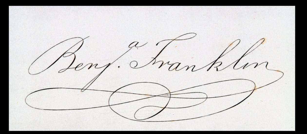 Benjamin Franklin aláírása (toll és tinta papíron) alkotó: American School