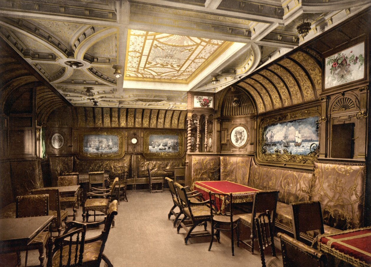 Dohányzó szalon a Kaiser Wilhelm der Grosse-ban, pub. C. 1897 (színes litográfia) alkotó: American School