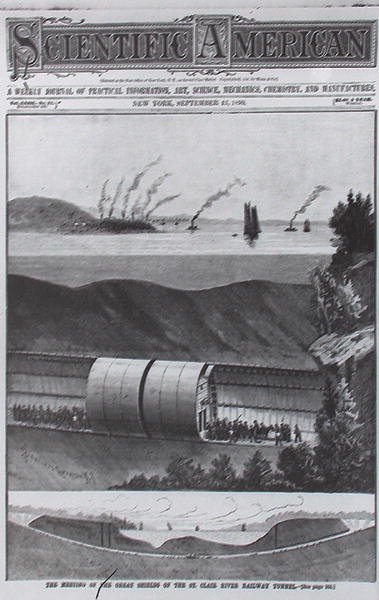 Földalatti alagút a St. Claire folyó alatt, a Scientific American 1890. szeptember 13-i számából. alkotó: American School