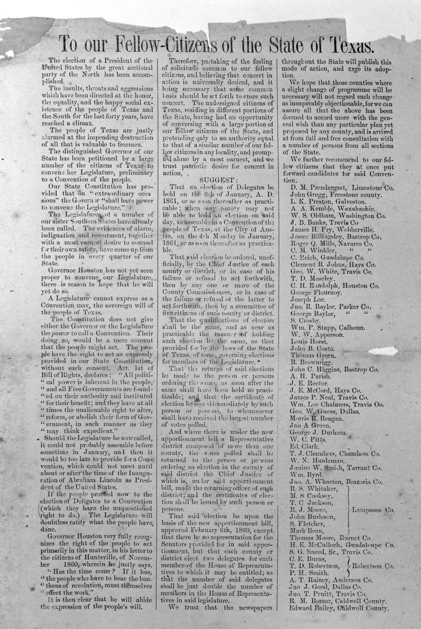 Texasi szecessziós rendelet, 1861. január 8. (nyomtatott) alkotó: American School