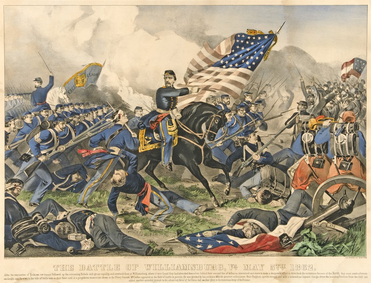 The Battle of Williamsburg, VA, 1852. május 5., kocsma 1862 (kézzel színezett metszet) alkotó: American School