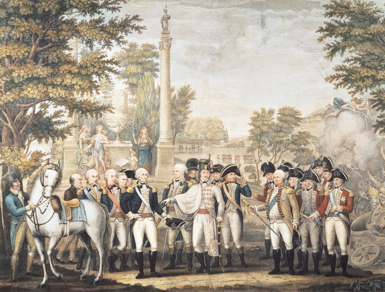 A britek megadják magukat Washington tábornoknak a virginiai Yorktownban elszenvedett vereség után, 1781 októberében alkotó: American School