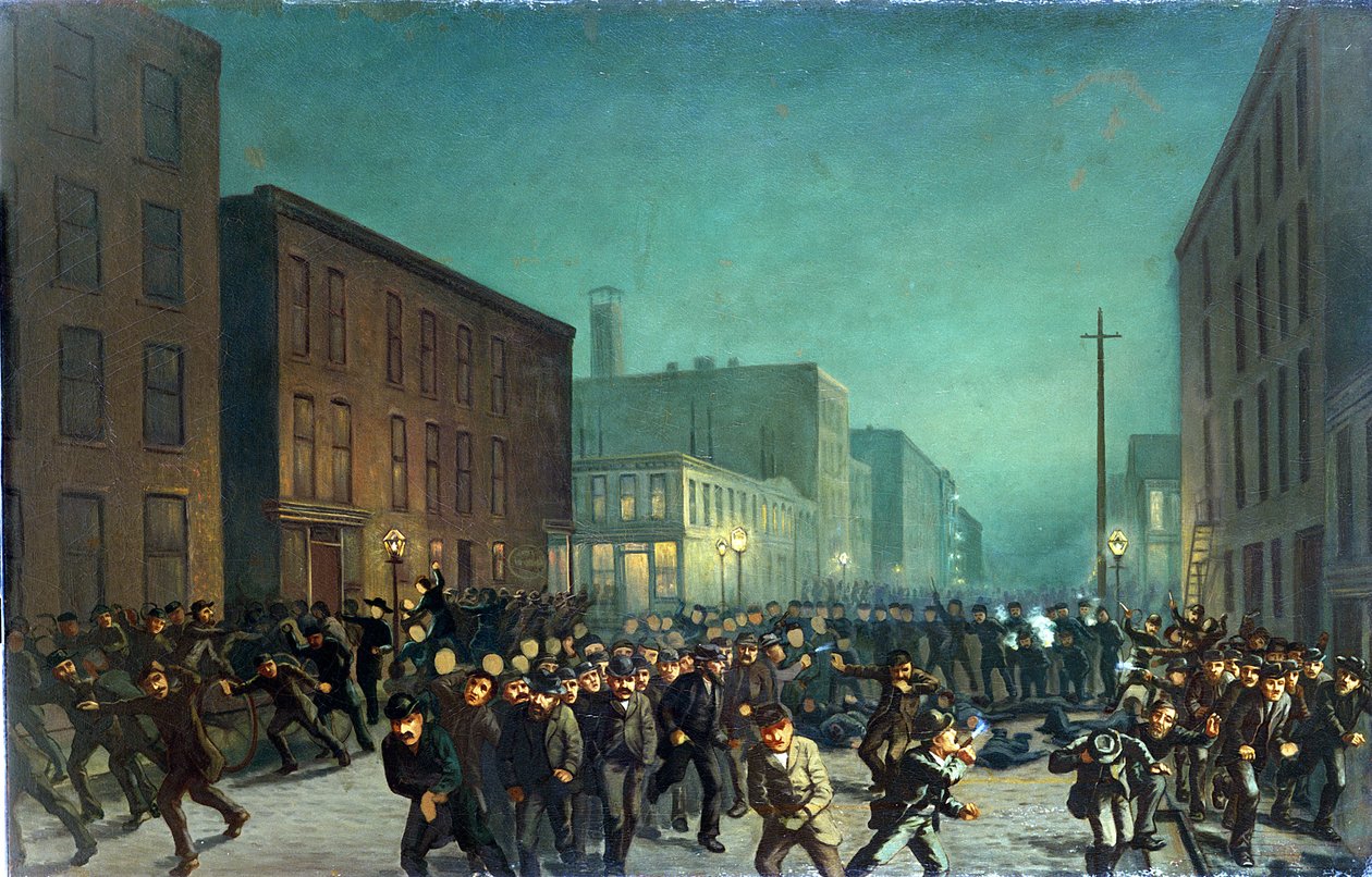 The Haymarket Riots, Chicago, 1866. május 1., 1886 körül alkotó: American School
