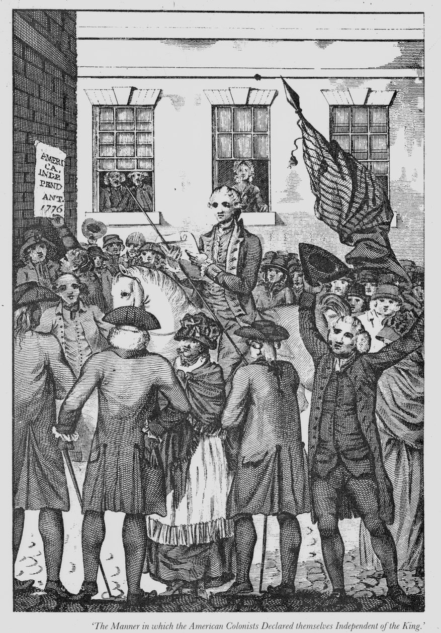 Az a mód, ahogyan az amerikai gyarmatosítók függetlennek nyilvánították magukat a királytól, 1776 alkotó: American School