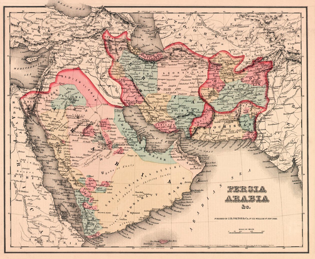 A Közel-Kelet a 19. század közepén, Coltons General Atlas, 1857-es kiadás (kézzel színezett metszet) alkotó: American School
