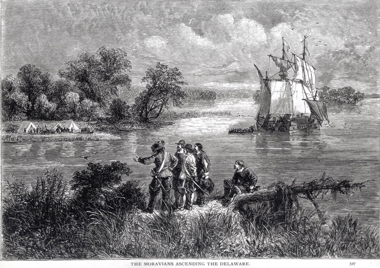 A morvák felemelkedése a Delaware-ba, Augustus L. Mason „Az úttörő élet romantikája és tragédiája” című művéből, 1883 alkotó: American School