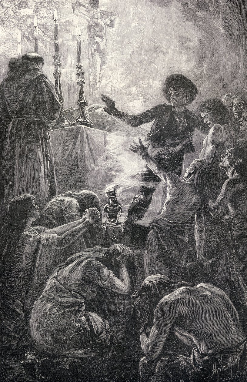 Junipero atya temetése a „The Century Illustrated Monthly Magazine”-ból, 1883. májustól októberig alkotó: American School