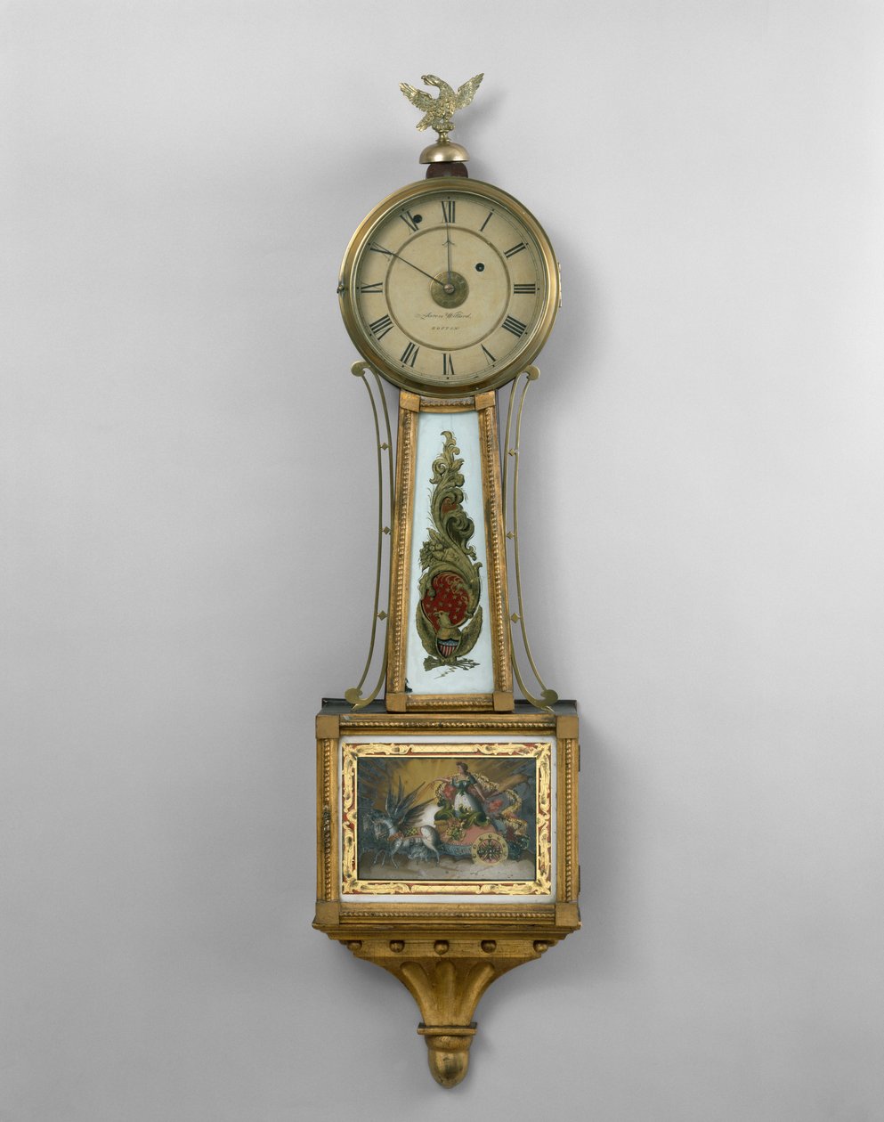 Falióra, Aaron Willard Sr. vagy Aaron William Jr. boltjából, Boston, 1802-30 (aranyozott borovi fenyő, alapfa, mahagóni és fekete cseresznye) alkotó: American School