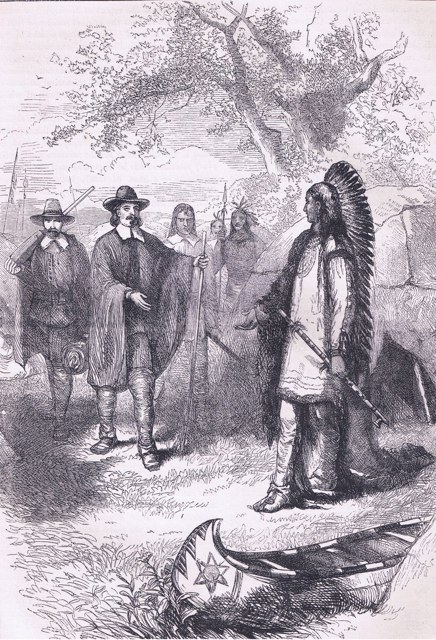 Winslows látogatás Massaqitban 1634, illusztráció a Cassells History of the United States pubból. írta Petter & Galpin 1890 körül alkotó: American School