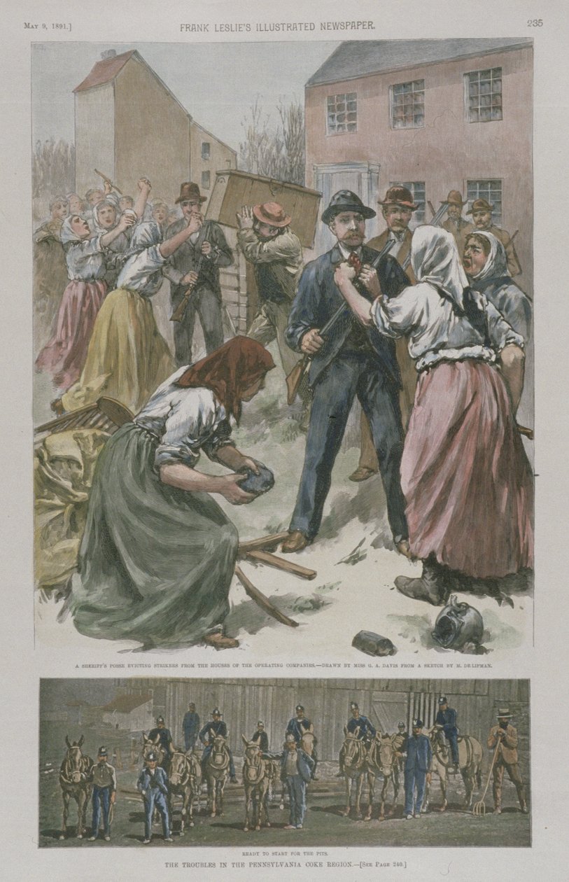 Női sztrájkolók, készen arra, hogy szembeszálljanak a férfiakkal a bányákban, 1891 alkotó: American School