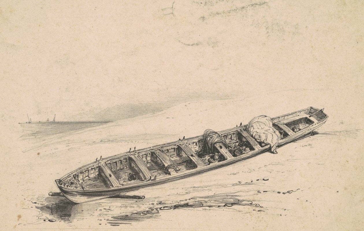 Egy tengerparton lévő hosszúhajó alkotó: American 19th Century