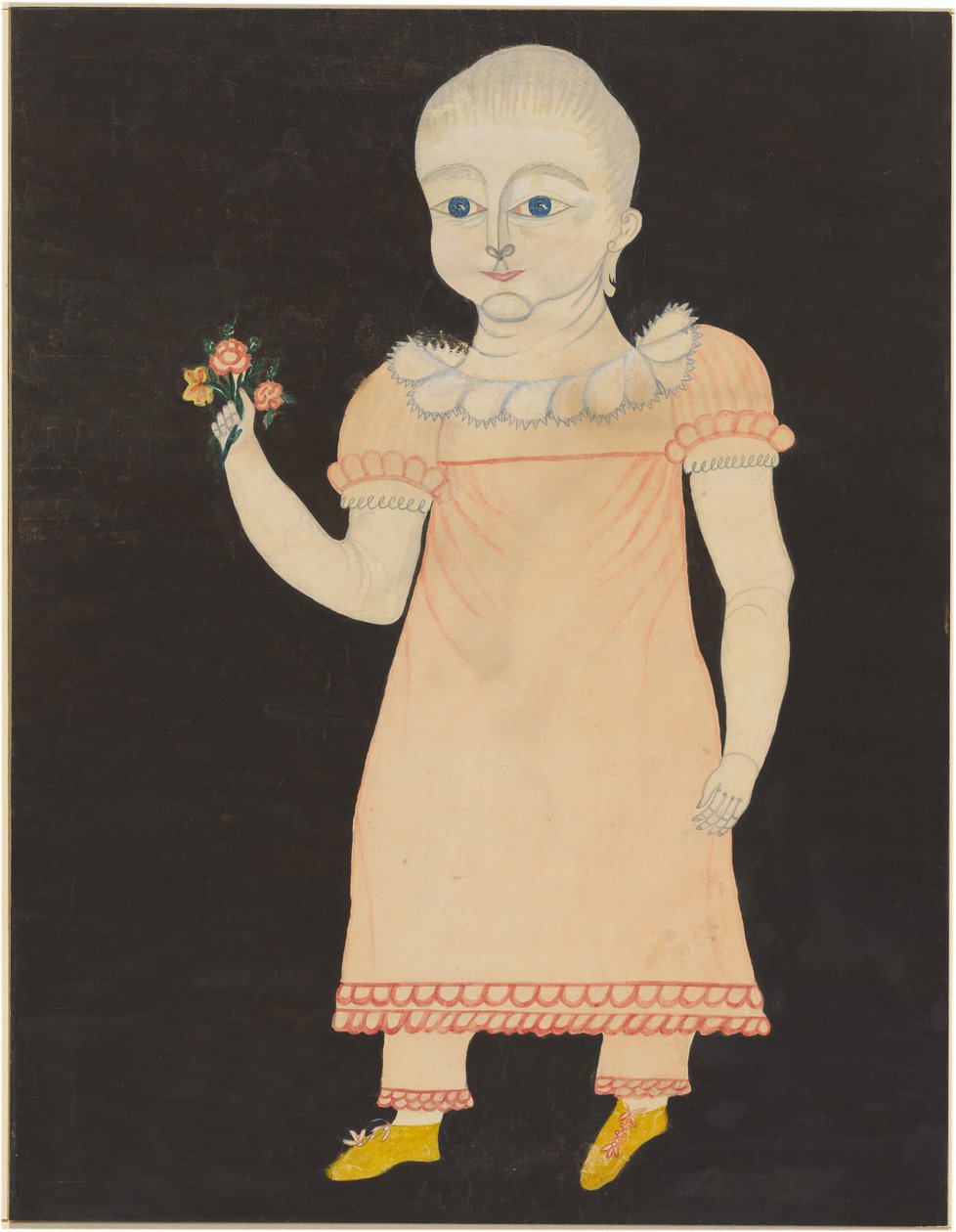 Rózsaszín ruhás baba rózsákkal alkotó: American 19th Century