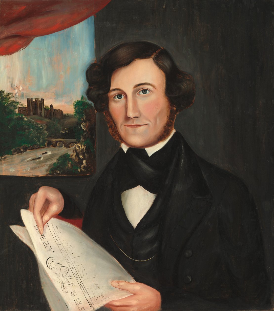 A Hubbard nevű férfi Boston Atlaszt olvas. alkotó: American 19th Century