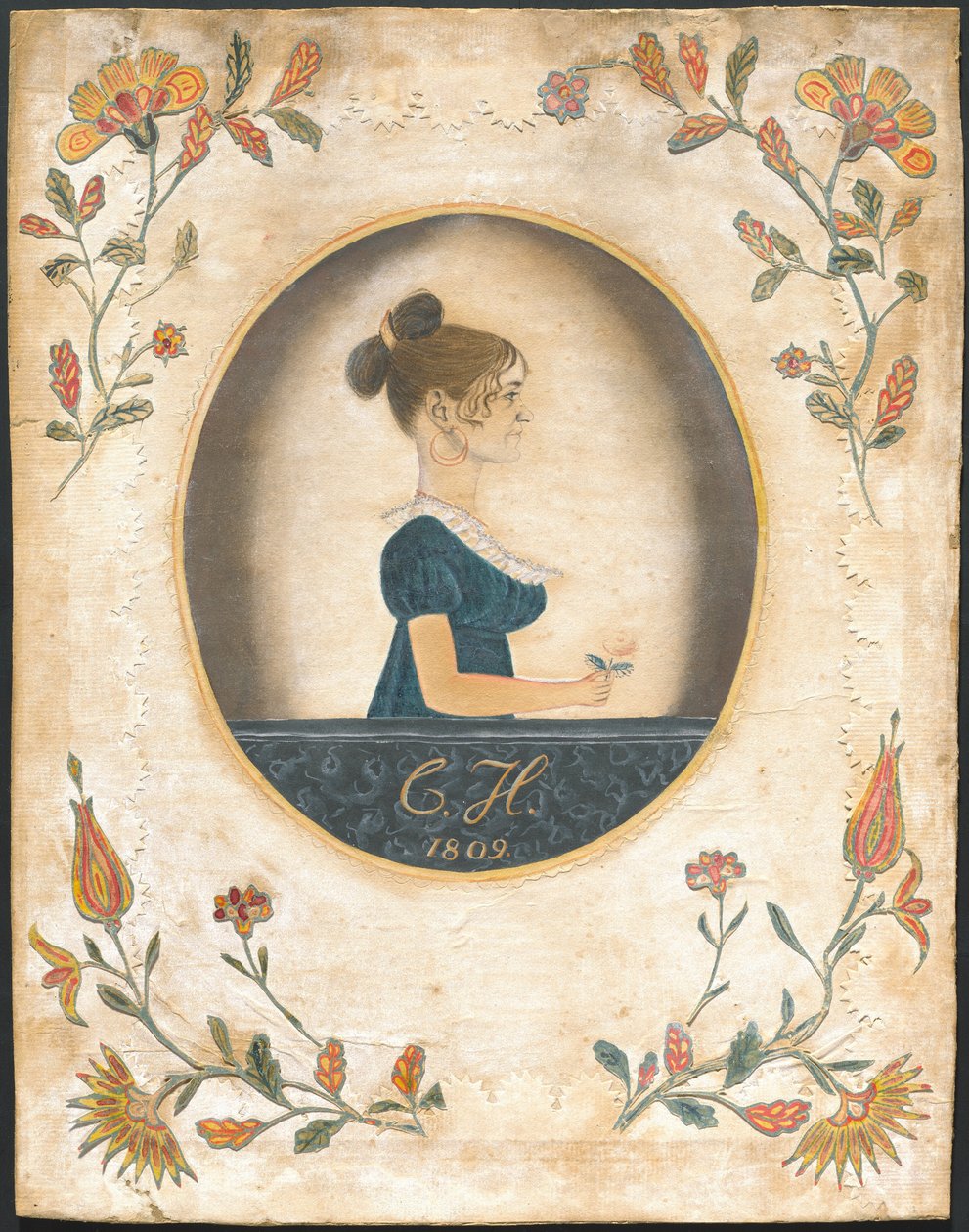 Nő, aki egy rózsát tart alkotó: American 19th Century