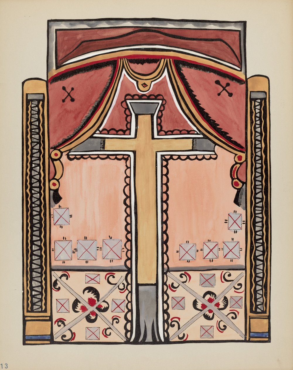 13. tábla: Design with Cross, Chimayo: A „Spanish Colonial Designs of New Mexico” portfólióból alkotó: American 20th Century