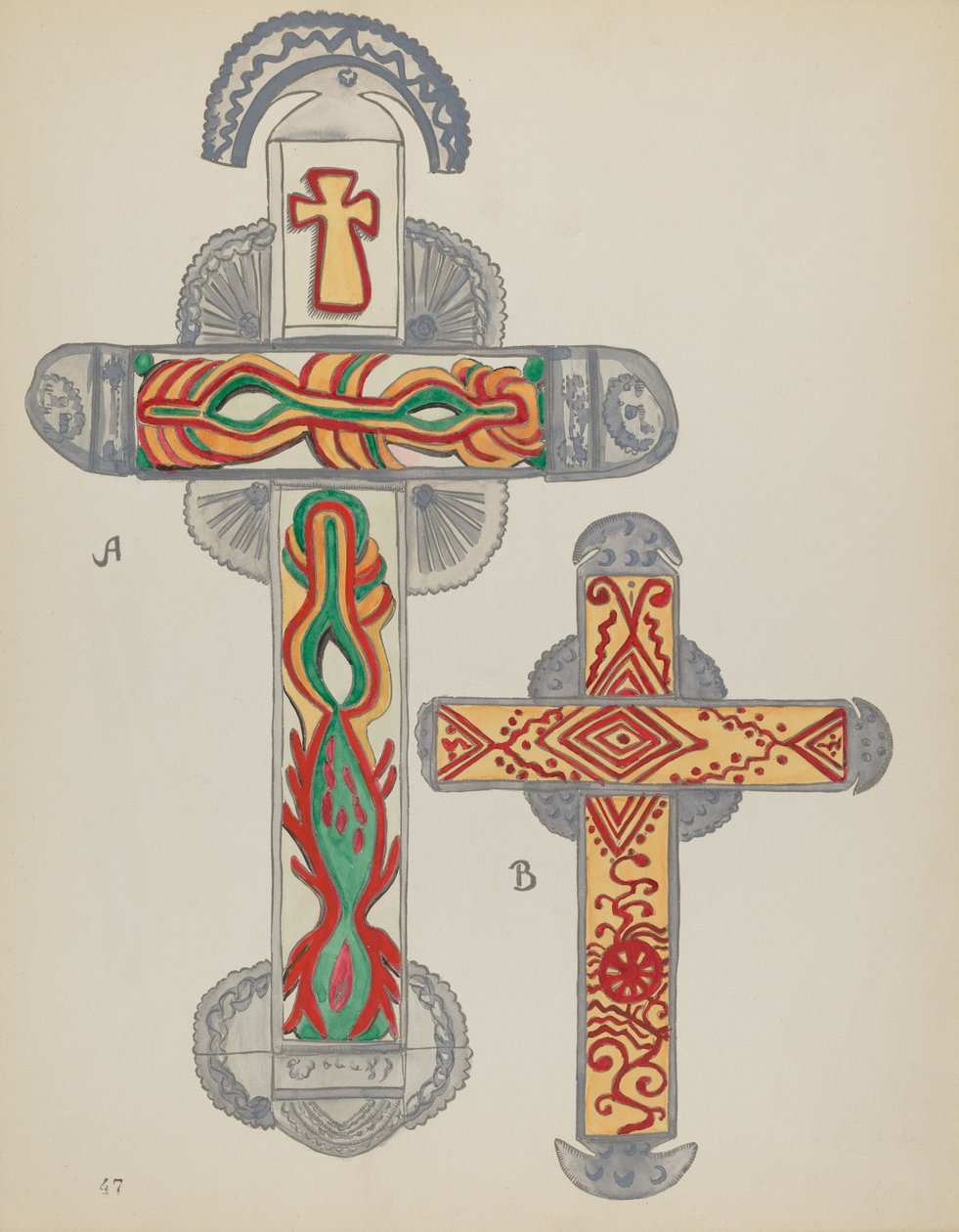 47. tábla: Ónkeresztek: A „Spanish Colonial Designs of New Mexico” portfólióból alkotó: American 20th Century