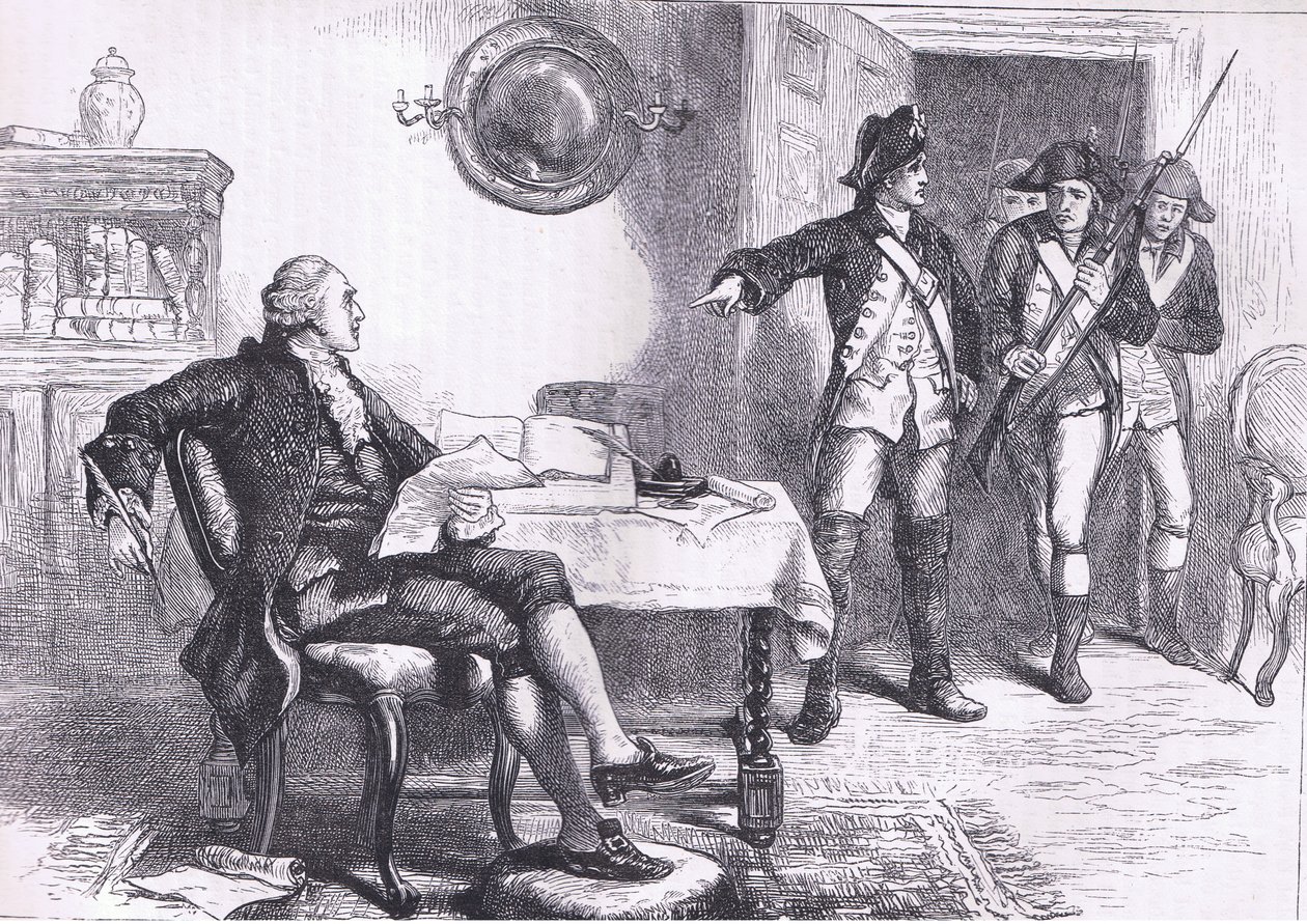 William Franklin letartóztatása, illusztráció az Egyesült Államok Cassells történetéből, kiadó: Cassell, Petter & Galpin, 1900 körül (litho) alkotó: American English school