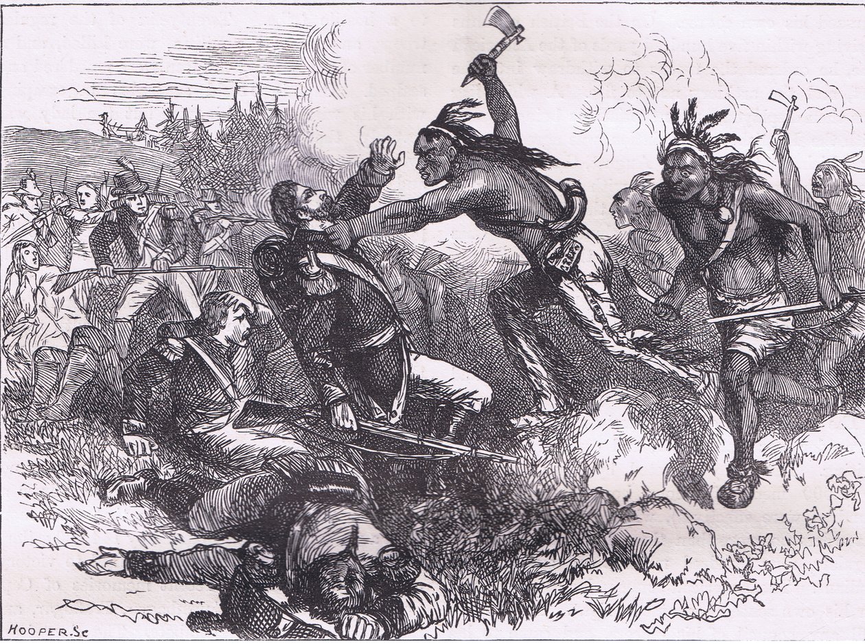 Indiánok támadása Fort Dearbornban, illusztráció a Cassells History of the United States című könyvéből, kiadó: Cassell, Petter & Galpin, 1900 körül (litho) alkotó: American English school