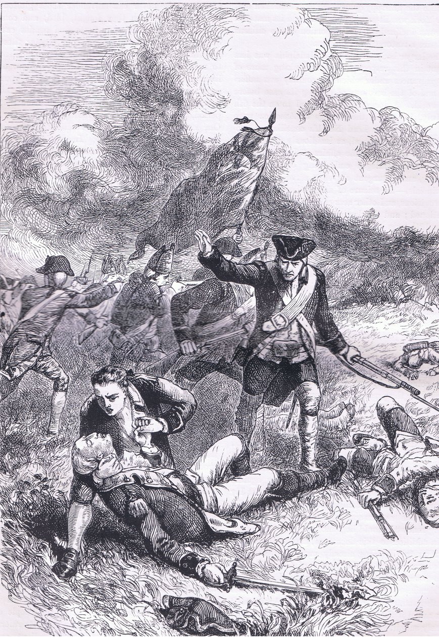 Pitcairn őrnagy halála, illusztráció az Egyesült Államok Cassells története című könyvéből, kiadó: Cassell, Petter & Galpin, 1900 körül (litho) alkotó: American English school